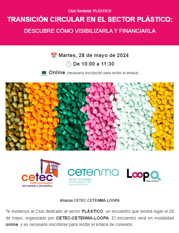 Lee más sobre el artículo Club Sectorial: PLÁSTICO  TRANSICIÓN CIRCULAR EN EL SECTOR PLÁSTICO: DESCUBRE CÓMO VISIBILIZARLA Y FINANCIARLA